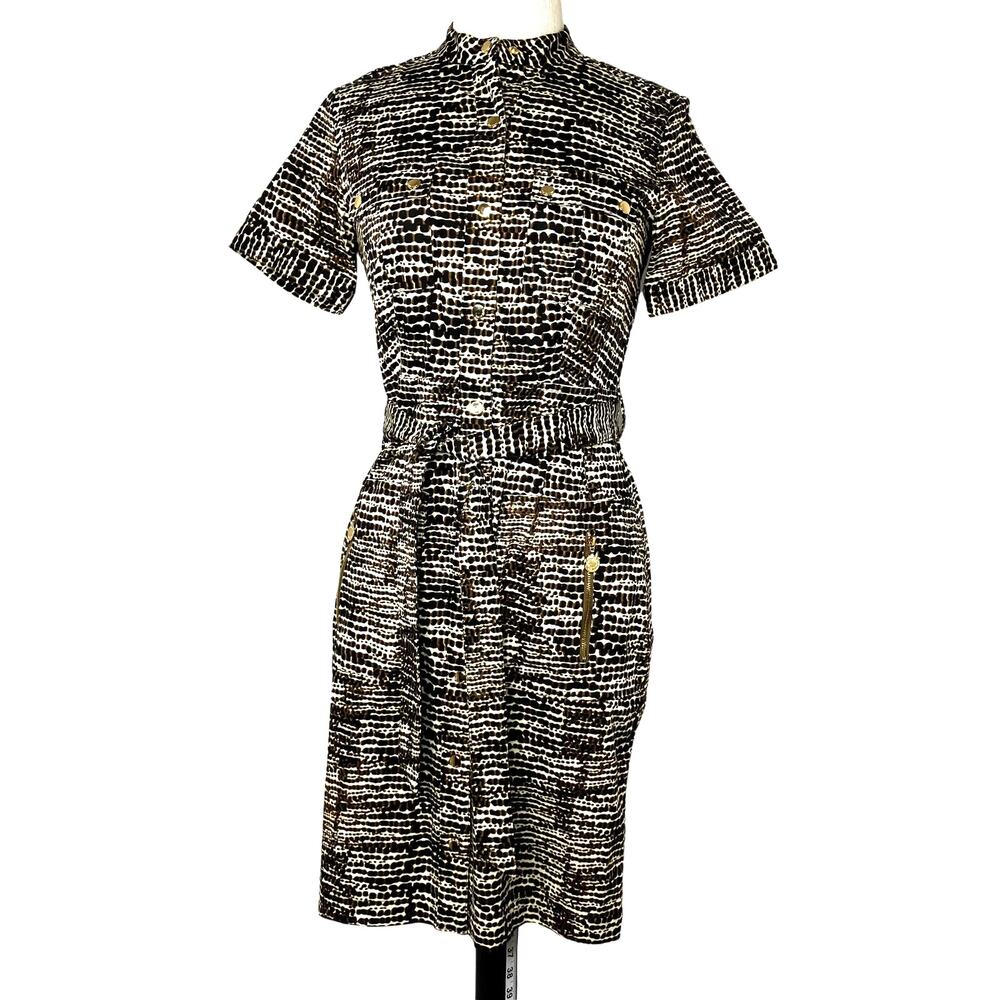 Calvin Klein Dress Womens Brown & Cream SZ S Animal Print  Button Up Shirt Dress